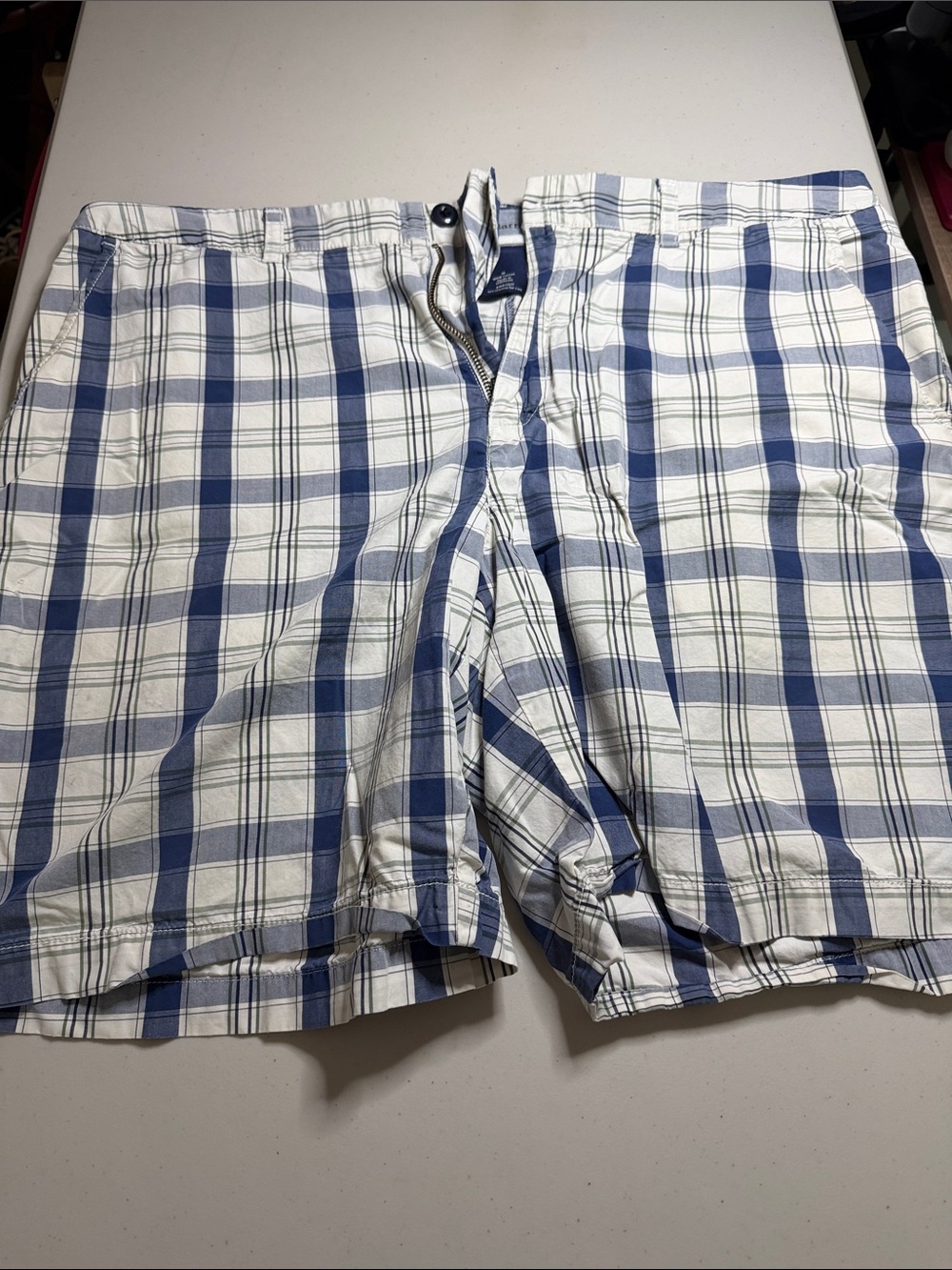 croft & barrow Blue and White Plaid Flat-Front Shorts